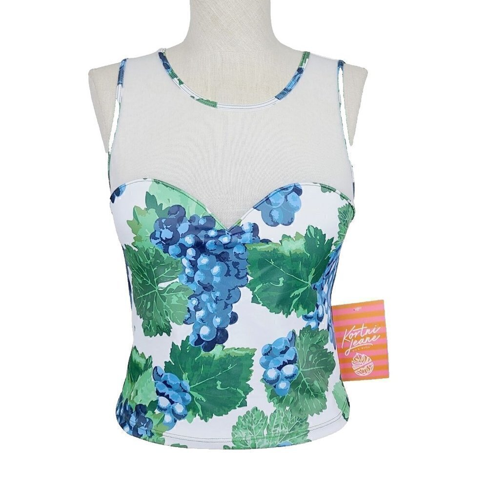 NEW Kortni Jeane Sweetheart Swim Tankini Top S Whie Purple Green Grapes …